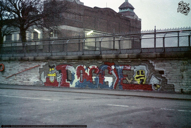 DOGGIE mural by Caze D. and DOGGiE1885 - The Dark Roses and The New Nation - Langelinie, Copenhagen, Denmark 31. December 1984 - 1. January 1985